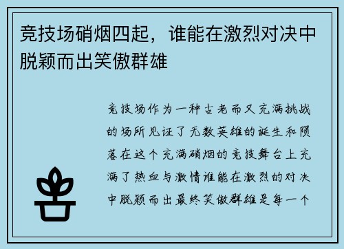 竞技场硝烟四起，谁能在激烈对决中脱颖而出笑傲群雄